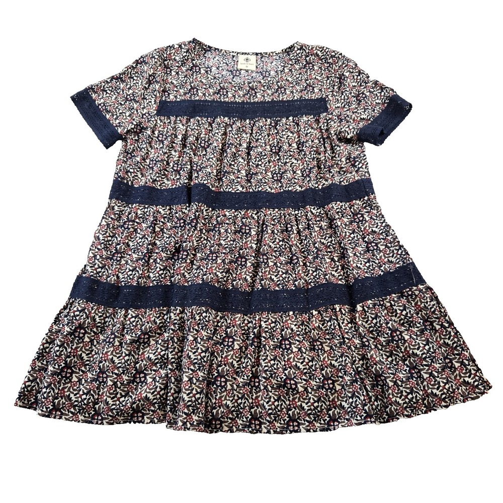 Spade & Heart Women's Tiered Mini Dress Lace Crochet Trim Floral Print Size M